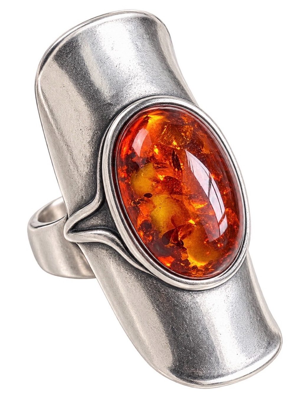 Amber Cabochon Silver Ring